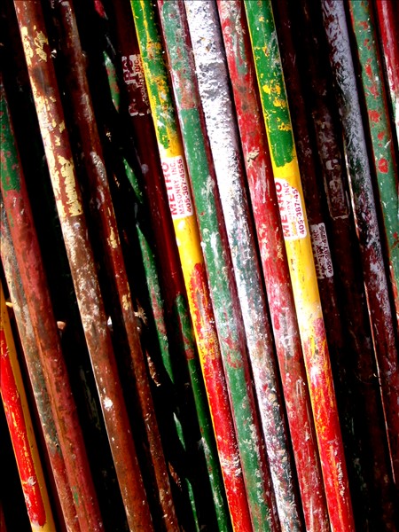 Some colorful scaffolding equipment on a job site here in Oklahoma City. Shot with my Canon S200.