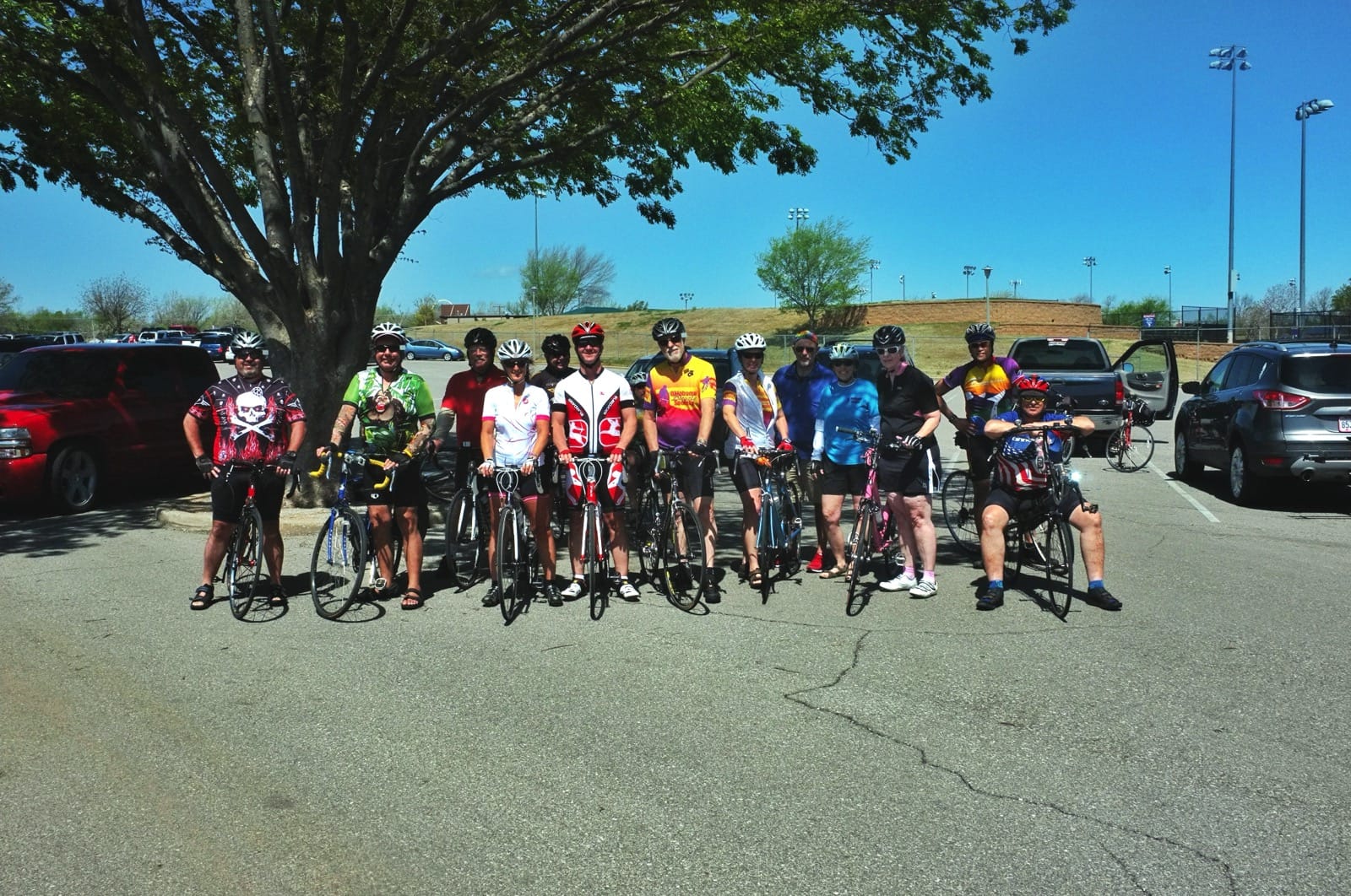 Color photo cyclists attending this years Redhawk's ballgame ride.