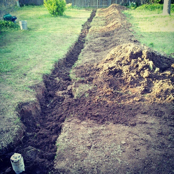 Color photo the trench for Grace's new sewer line.