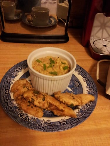 Fusion comfort food night with Rick Bayless' Salsa Mac and Cheese and Caribbean style Lime Chicken.